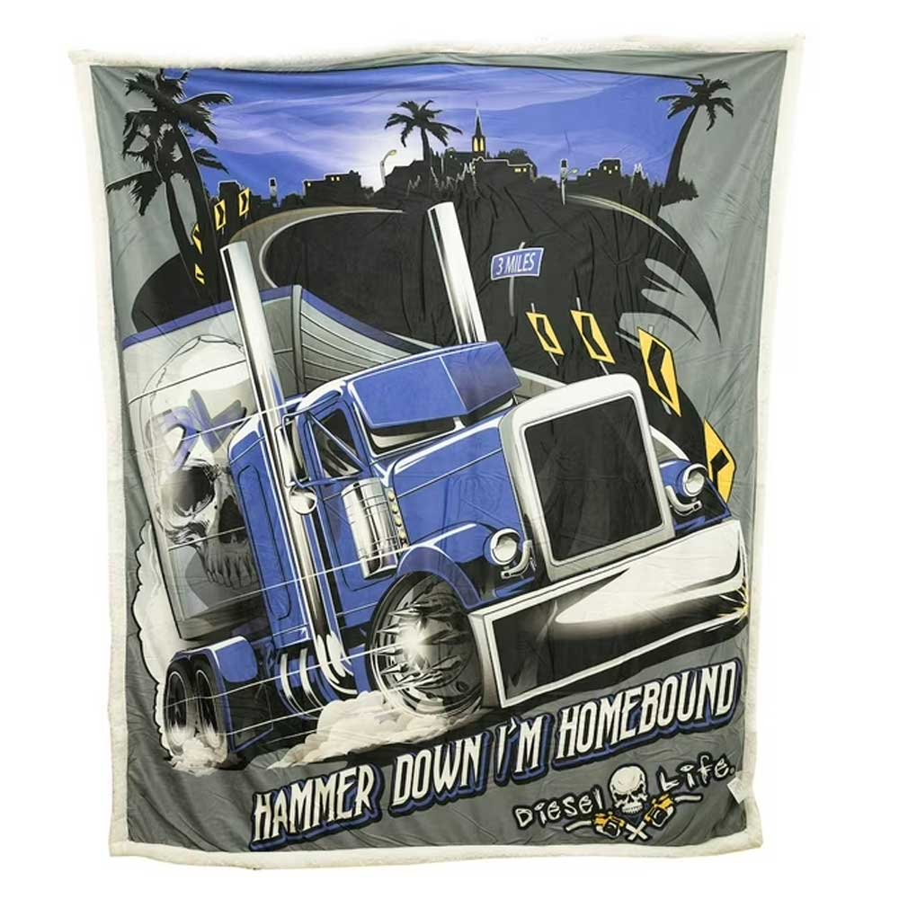 60" X 70" Diesel Life Hammer Down I'm Homebound Sherpa Throw Blanket