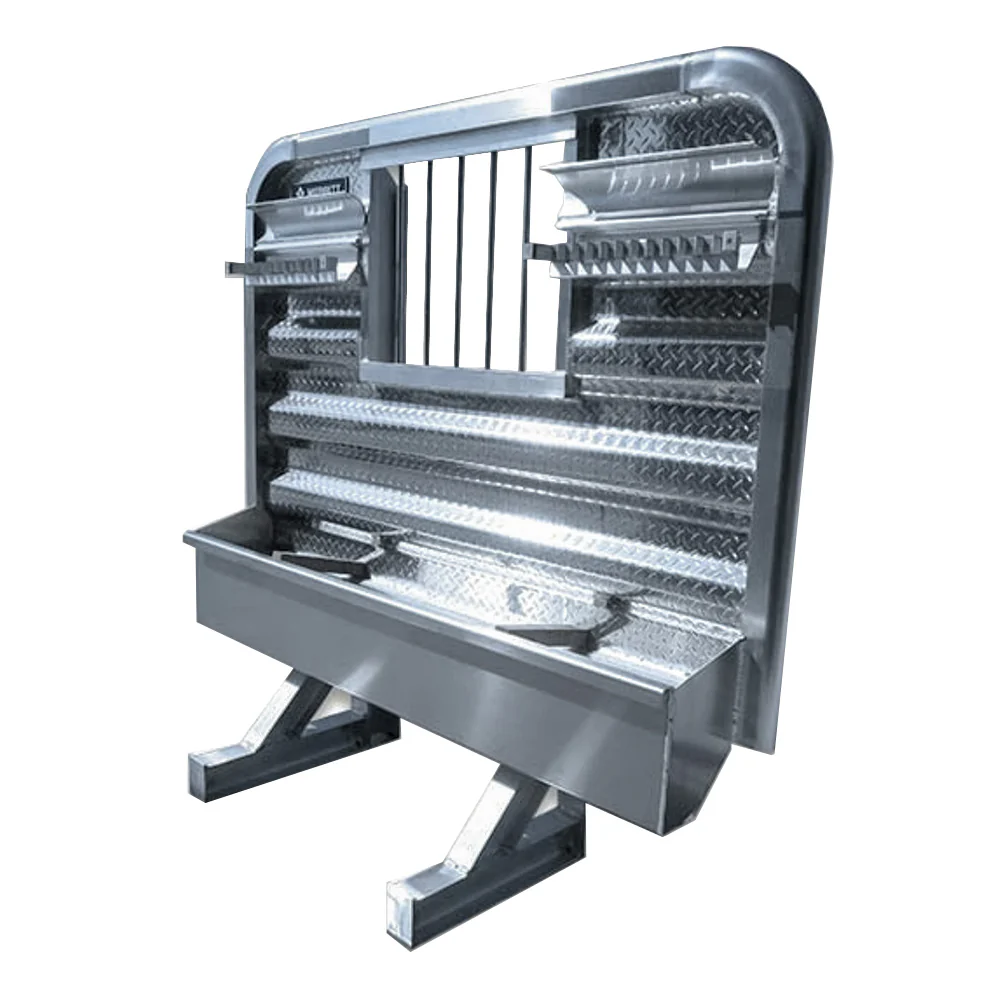 68"H x 70"L Dyna-Light Cab Rack with Full Tray, Locking Chain Hangers and Jail Bar Window - Image 2