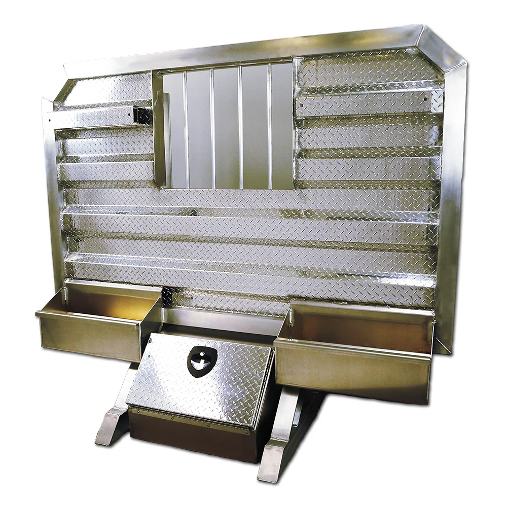 68" x 76" Cab Rack with Jail Bar Window, 2 Chain Hangers, 2 Chain Trays, and Base Box