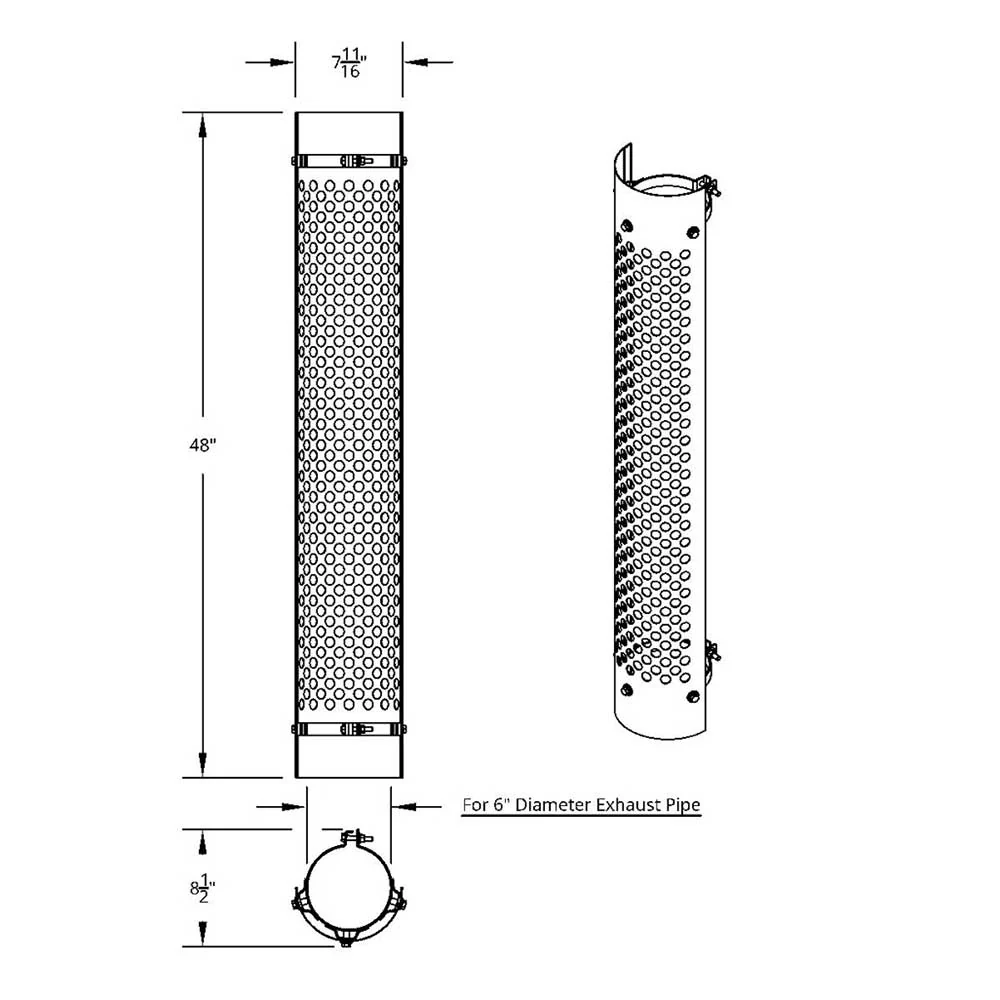 6"D x 48"L 180 Degree SS Muffler Guard with Round Holes - Image 4