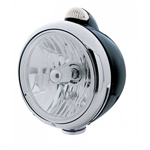 7" Round Black Guide H4 Headlight with Amber/Clear Turn Signal