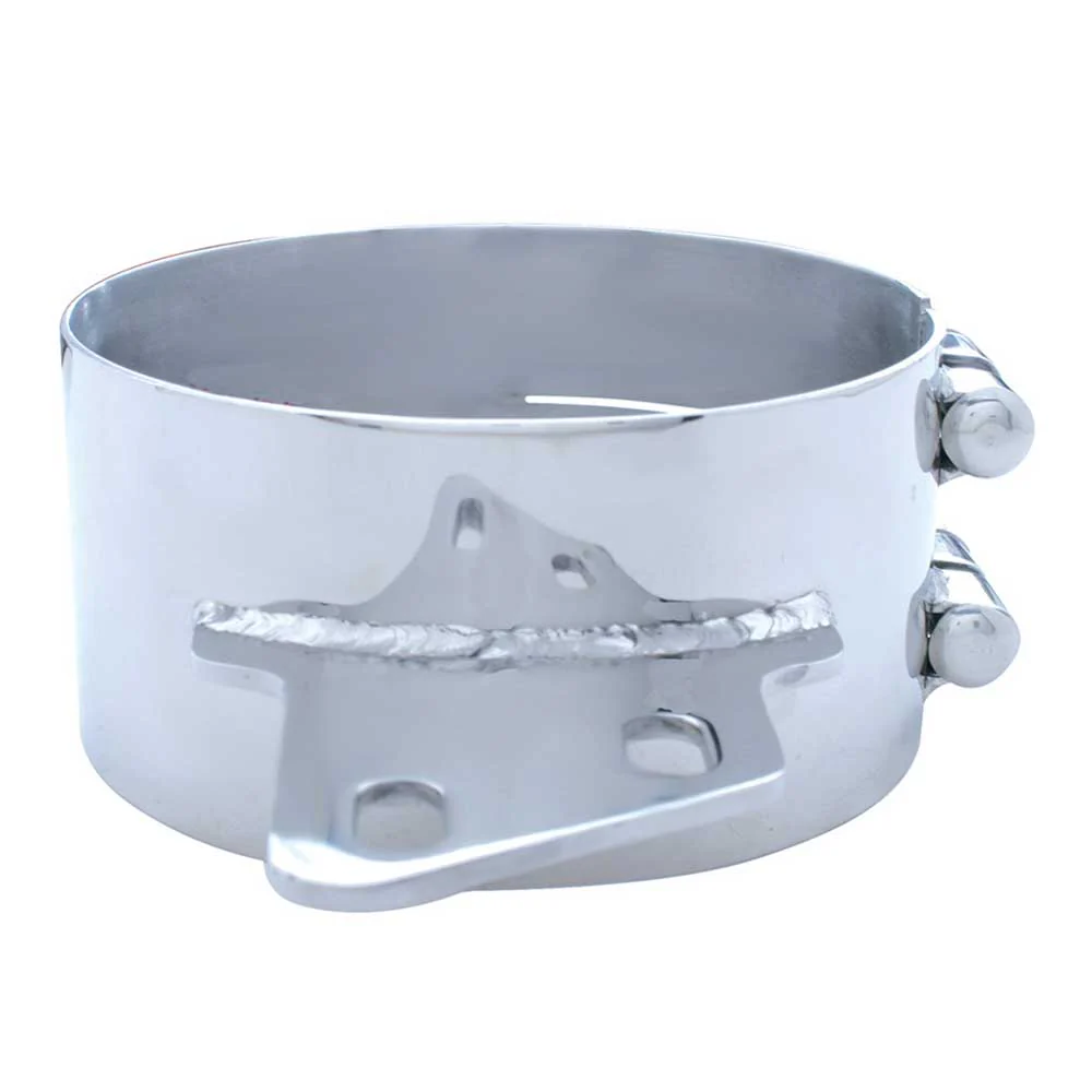 7" Stainless Steel Butt Joint Exhaust Clamp with Angled Bracket - Image 2