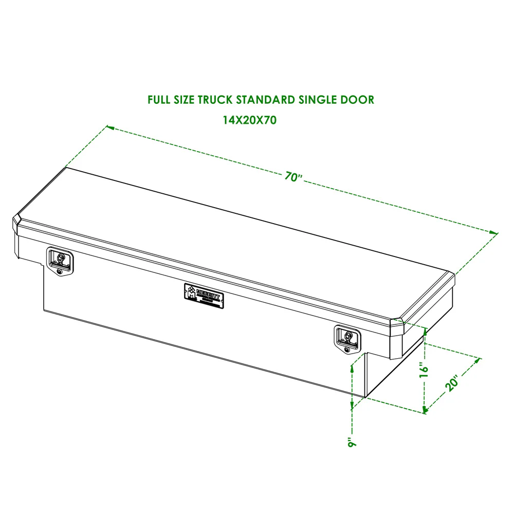70"L x 16"D x 20"W Full-Size Pickup Truck Crossbody Box - Gloss Aluminum Finish - Image 2