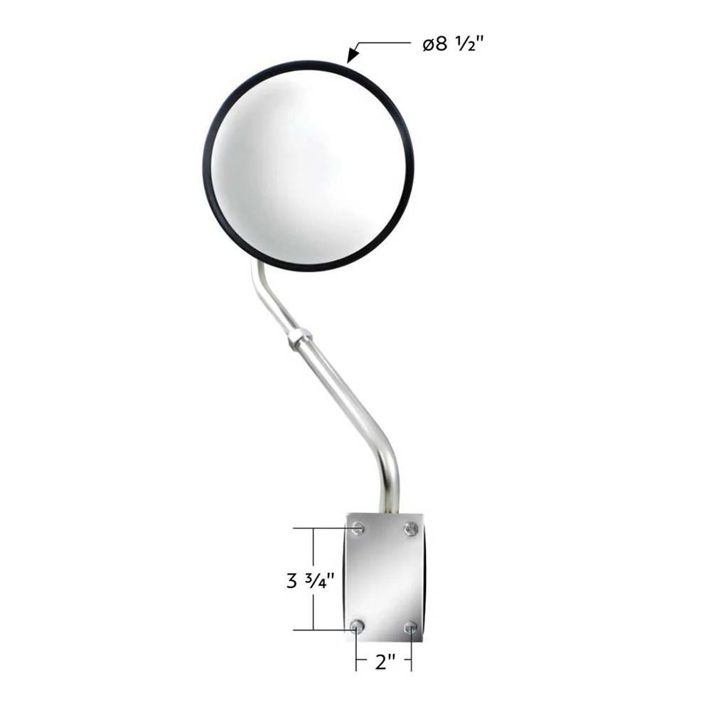 8-1/2" Stainless Steel Hood Mount Convex Mirror - Image 2