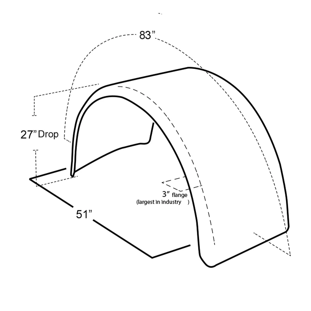83" 304 Stainless Steel Low Single Axle Fenders with Universal Mounting Kit - Image 3