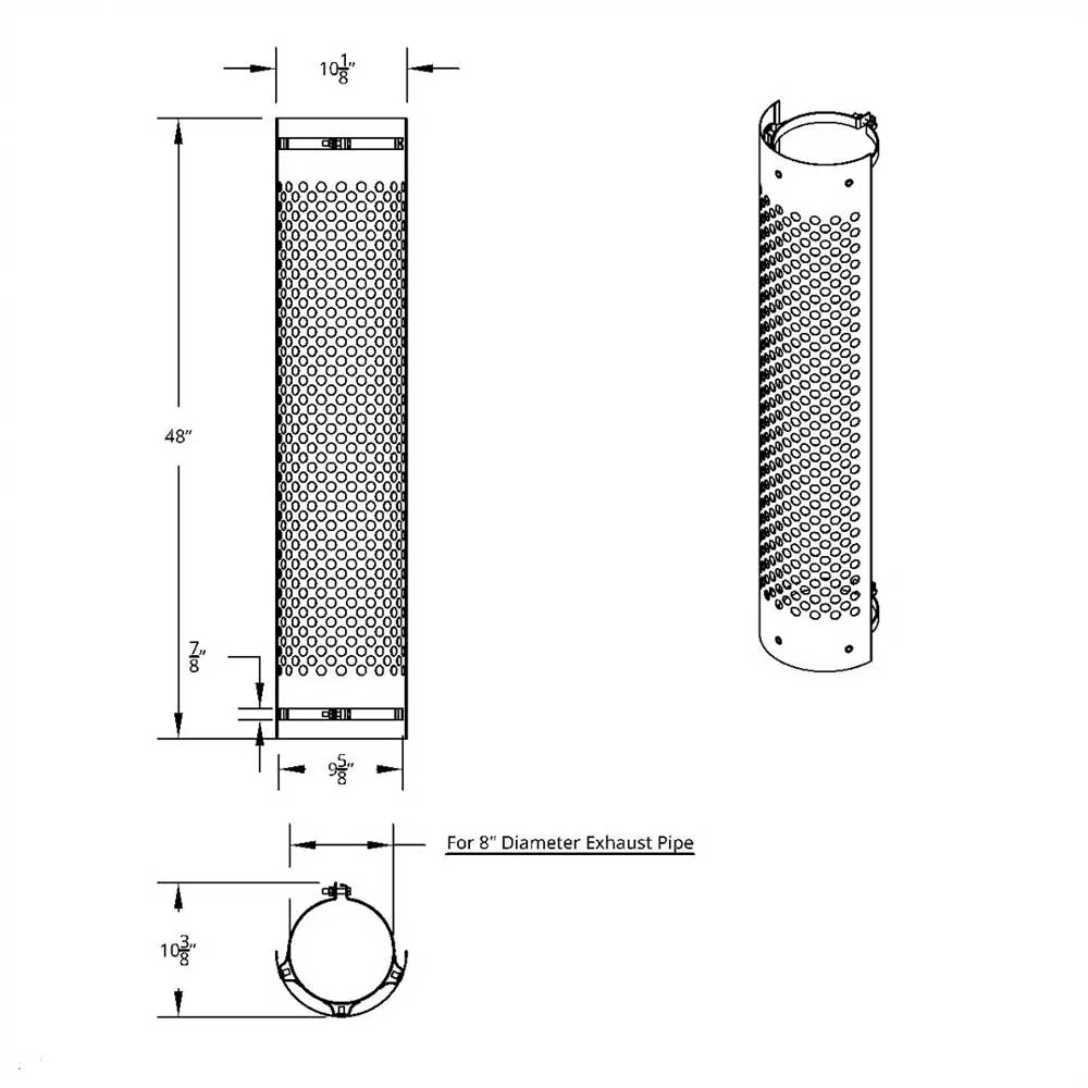 8"D x 48"L 180 Degree SS Muffler Guard with Round Holes - Image 4