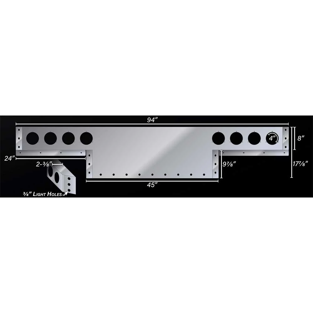 94" Stainless Steel Mitered T-bar with Eight 4" and Twenty-One 3/4" Light Holes - Image 4