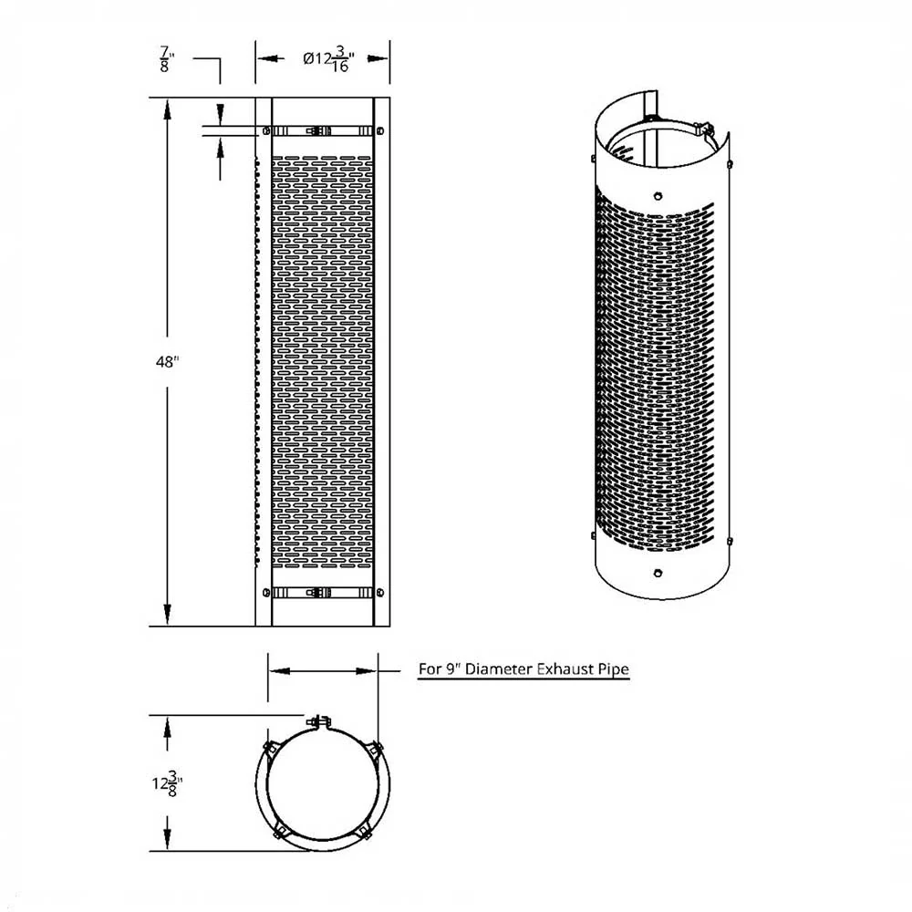 9"D x 48"L 270 Degree Stainless Steel Exhaust Shield with Horizontal Slots - Image 2