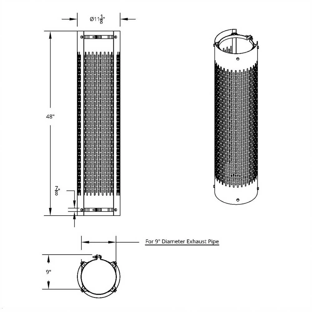 9"D x 48"L 270 Degree Stainless Steel Exhaust Shield with Vertical Slots - Image 2