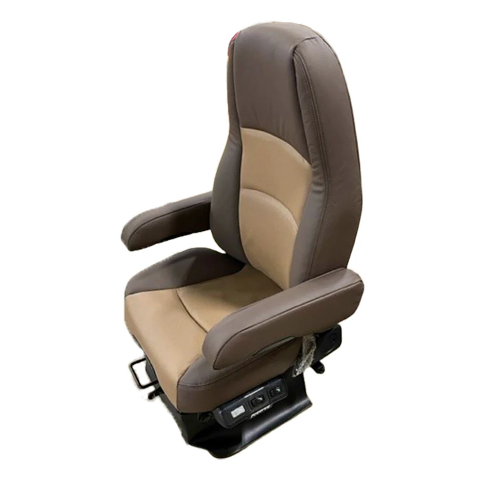 Atlas II PC Genuine Leather Truck Seat, Dark Brown & Beige - Image 2