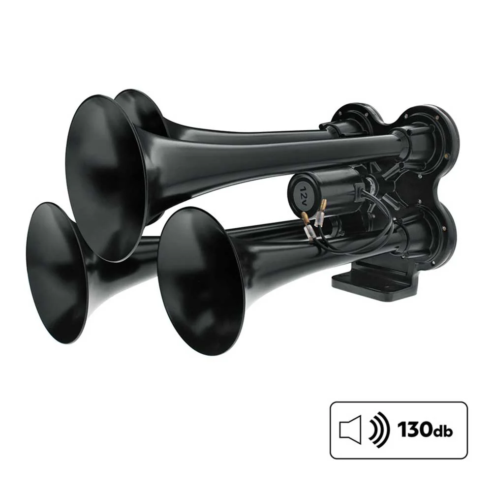 Black 4 Trumpet Mini Train Horn with Electric Air Solenoid