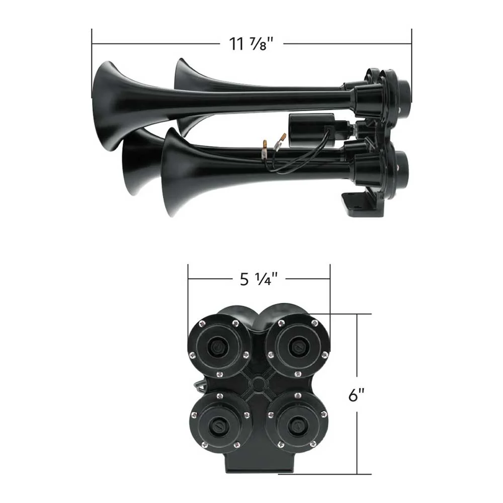 Black 4 Trumpet Mini Train Horn with Electric Air Solenoid - Image 2