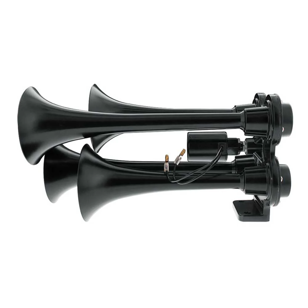 Black 4 Trumpet Mini Train Horn with Electric Air Solenoid - Image 3