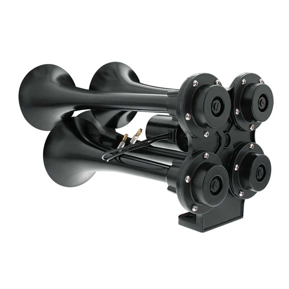 Black 4 Trumpet Mini Train Horn with Electric Air Solenoid - Image 4