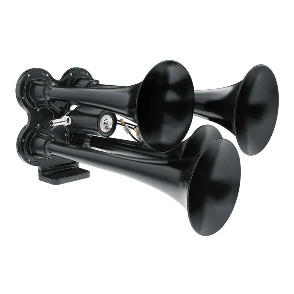 Black 4 Trumpet Mini Train Horn with Electric Air Solenoid - Image 7