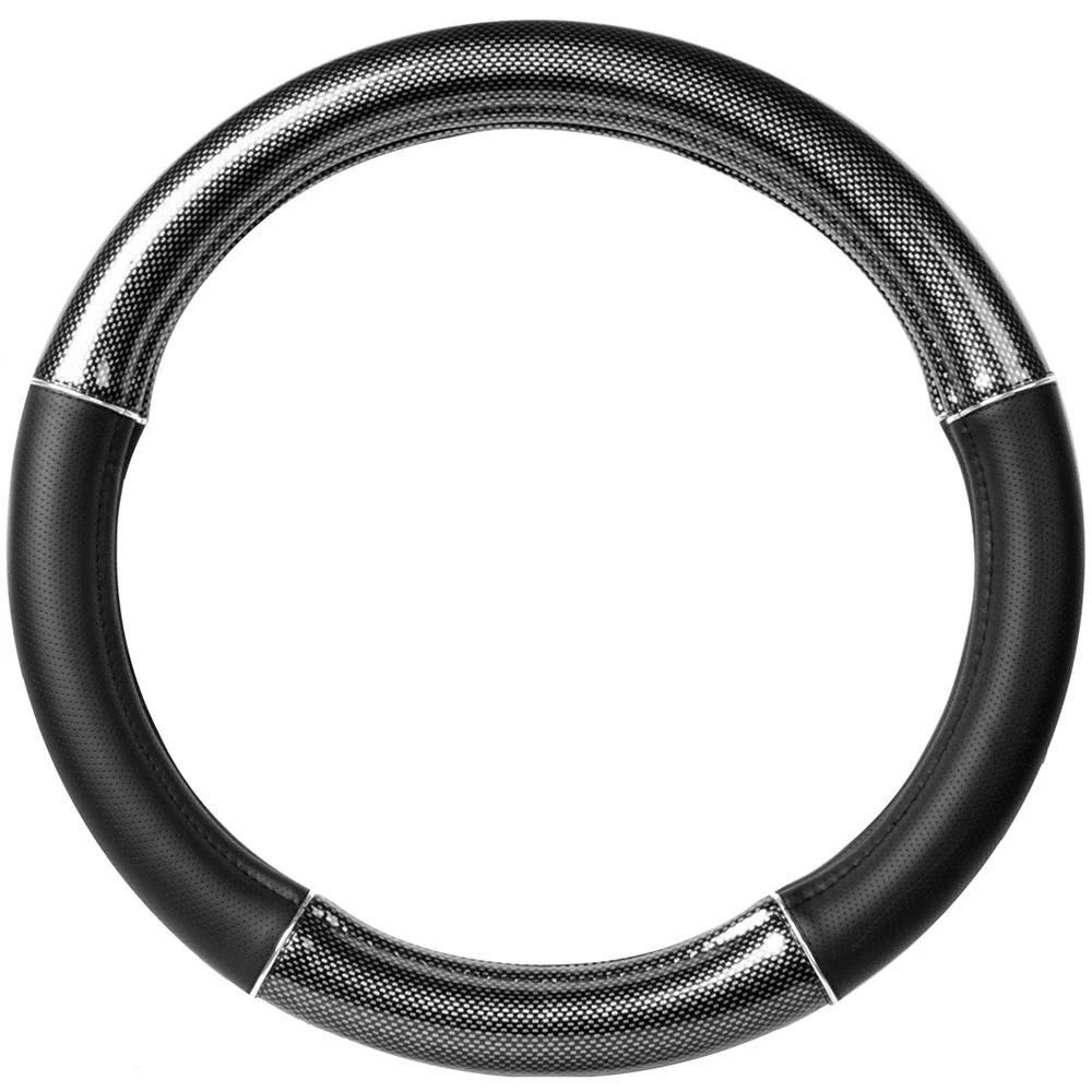 Black Carbon Fiber Steering Wheel Cover 18"