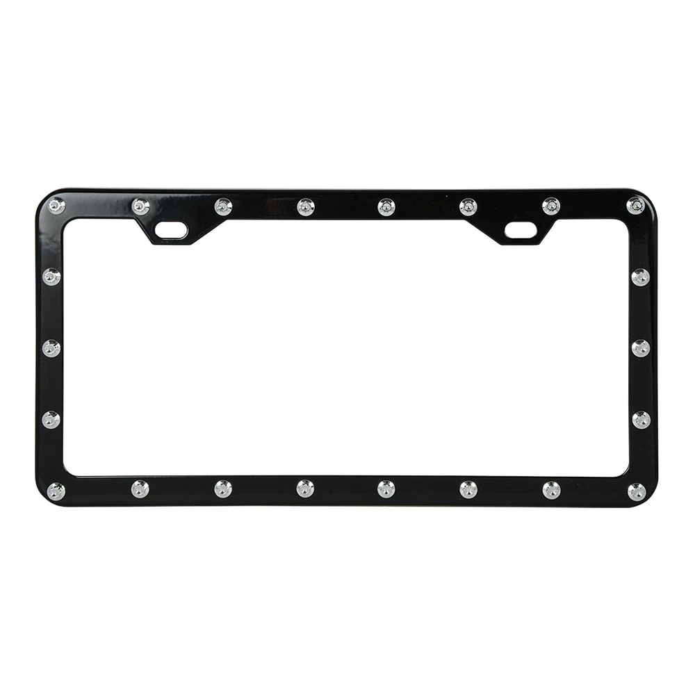 Black Steel with Chrome Rivets License Plate Frame
