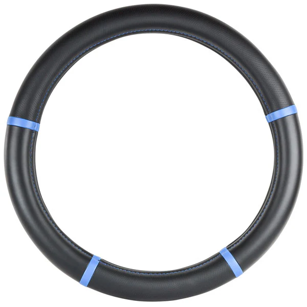Black with Blue Trim Steering Wheel Cover 18"