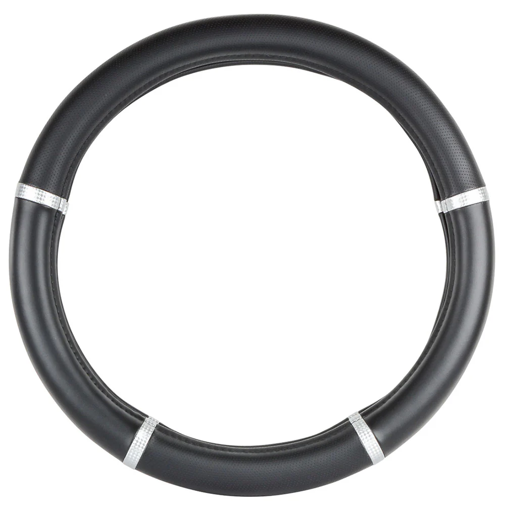 Black with Silver Trim Steering Wheel Cover 18"