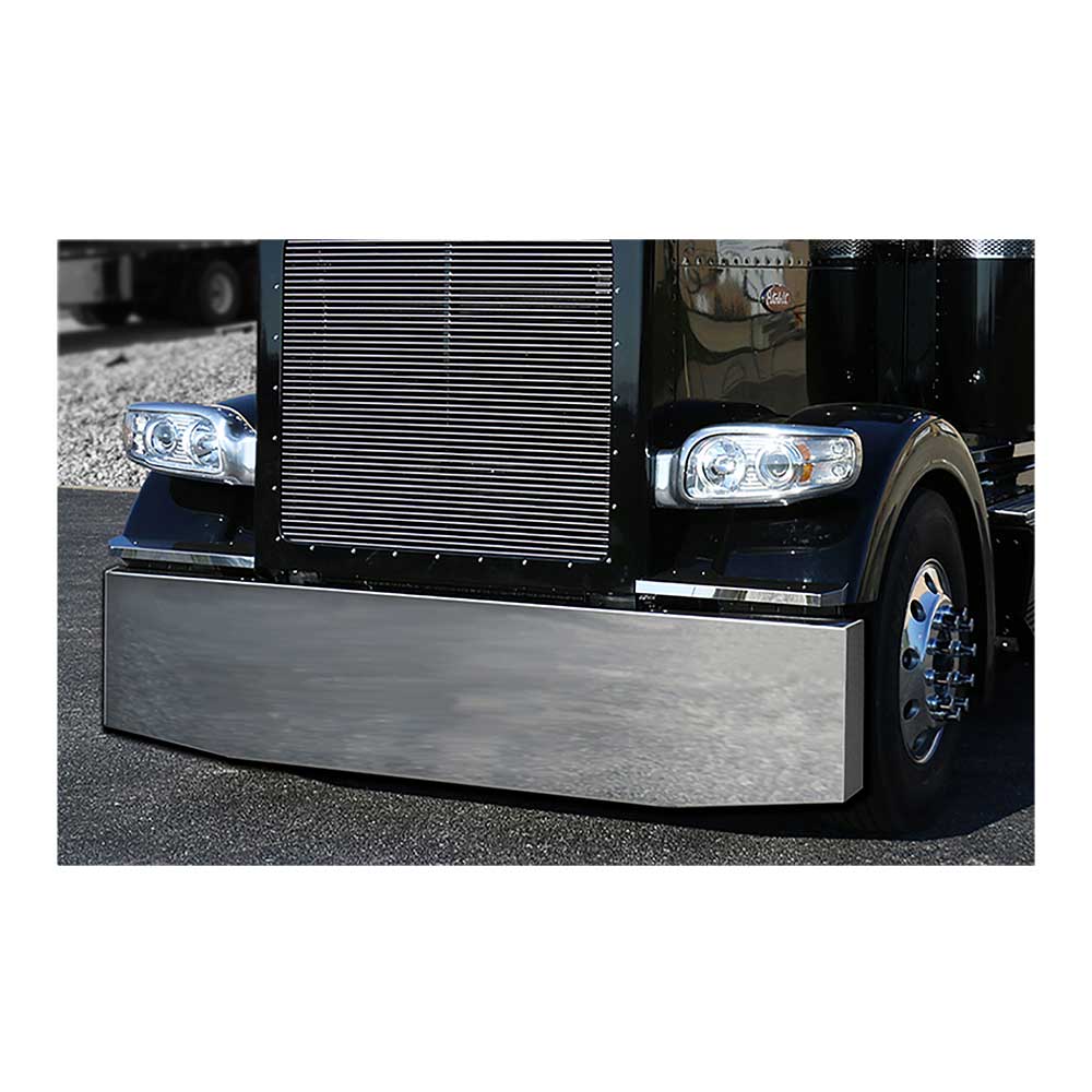 Blind Mount 18" Tapered Boxed End Stainless Steel Bumper with a Short Radius and Recessed Plate Holder