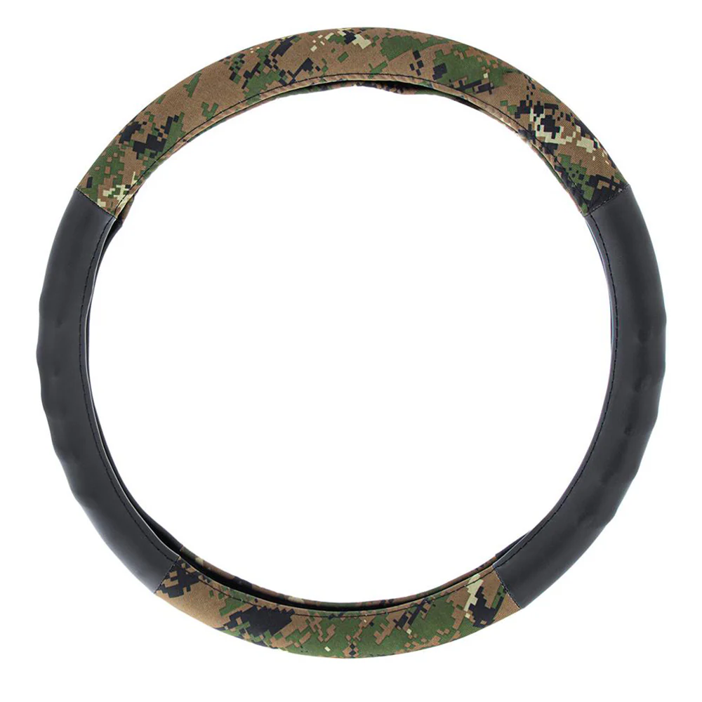 Camouflage Cloth and Suede 18" Steering Wheel Cover - Woodland Style