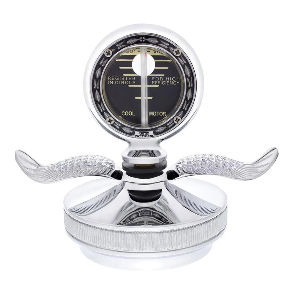 Chrome Aluminum Boyce Motometer with Base and Chrome Wings Hood Ornament