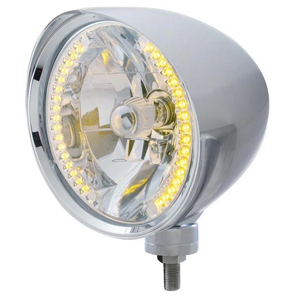 Chrome Chopper Headlight w/ 34 Amber LED H4 Bulb