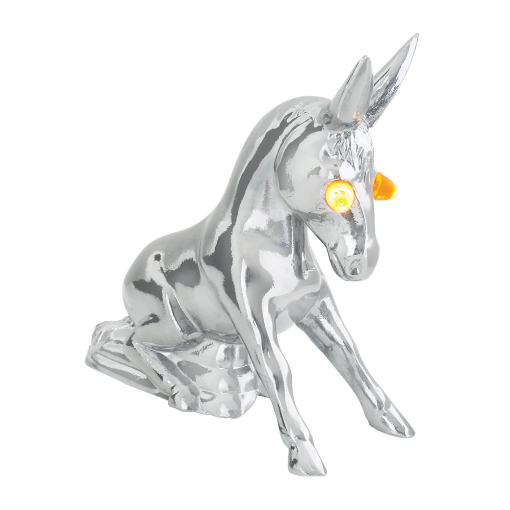 Chrome Donkey Hood Ornament with Incandescnt Illuminated Eyes