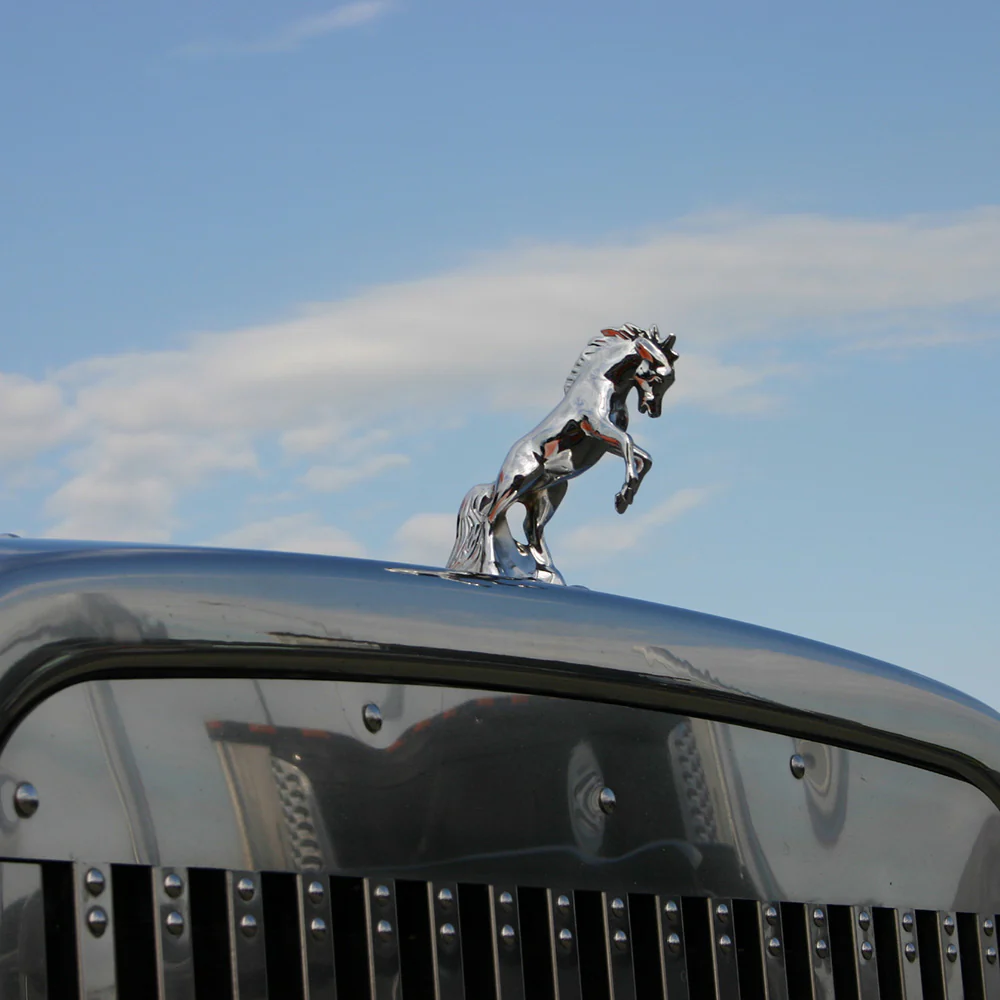 Chrome Fighting Stallion Hood Ornament