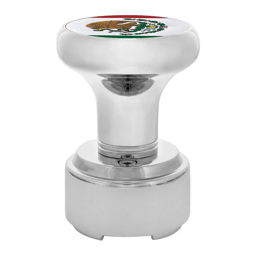 Chrome Gearshift Knob with Mexico Flag Sticker and 9/10 Speed Adapter - Thread On - Image 2