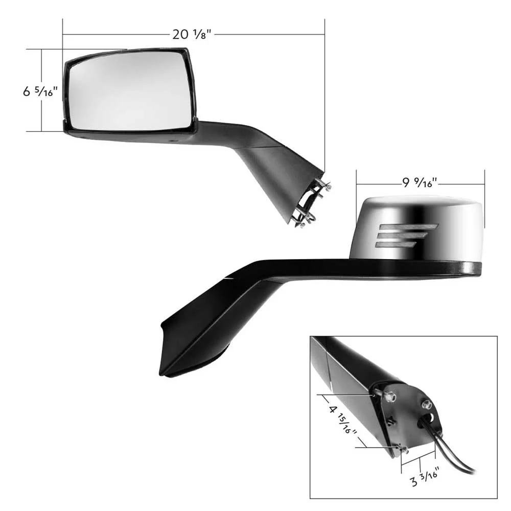 Chrome Hood Mirror with Sequential LED Turn Signal for 2018+ Volvo VNL - Image 3