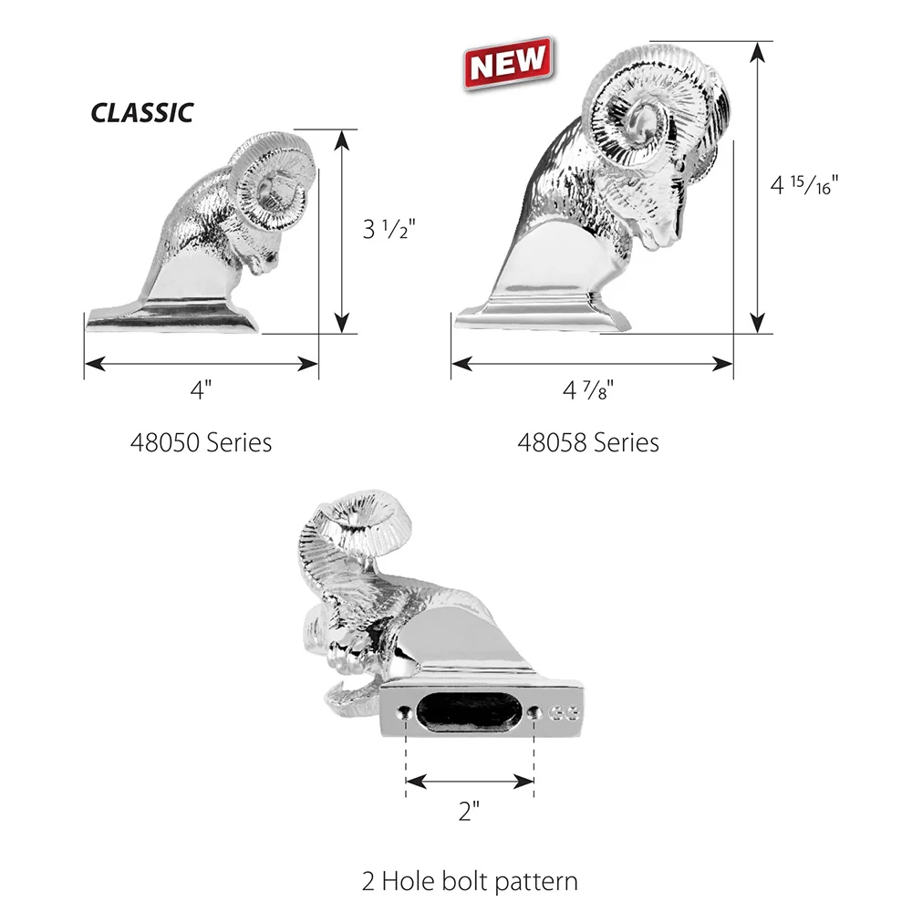 Chrome Large Ram Head Hood Ornament - Image 6