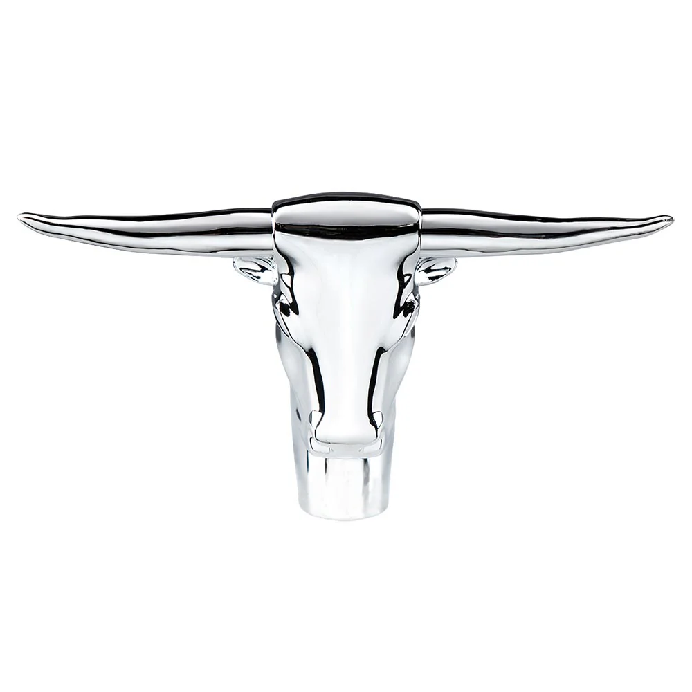 Chrome Long Horn Bull Hood Ornament - Image 2