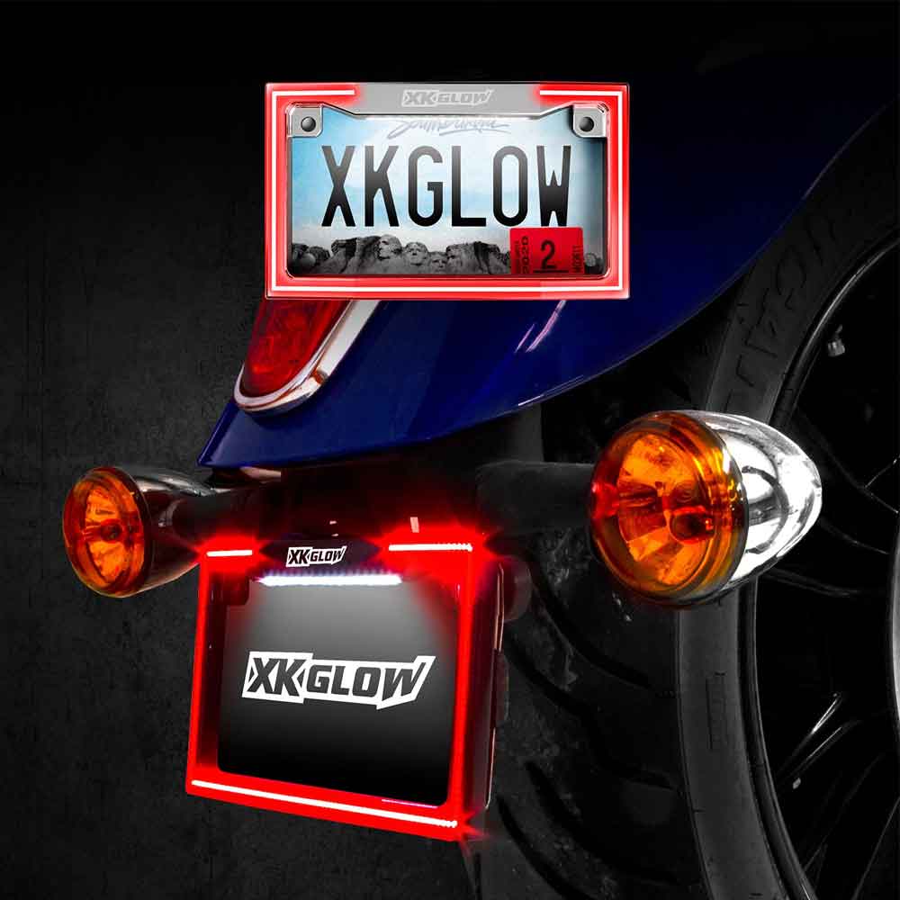 Chrome Motorcycle LED License Plate Frame with Running Turn and Brake