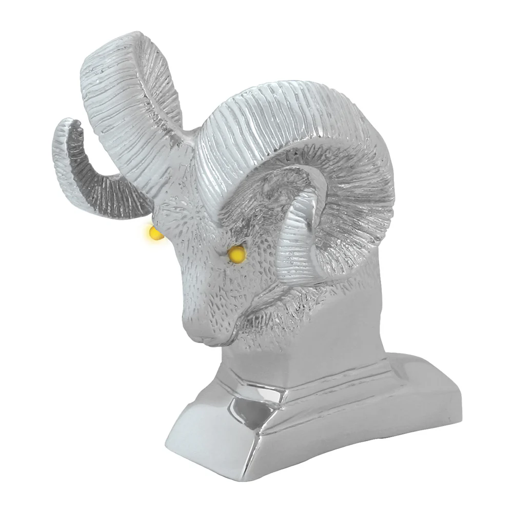 Chrome Ram's Head Hood Ornament with Illuminated Eyes