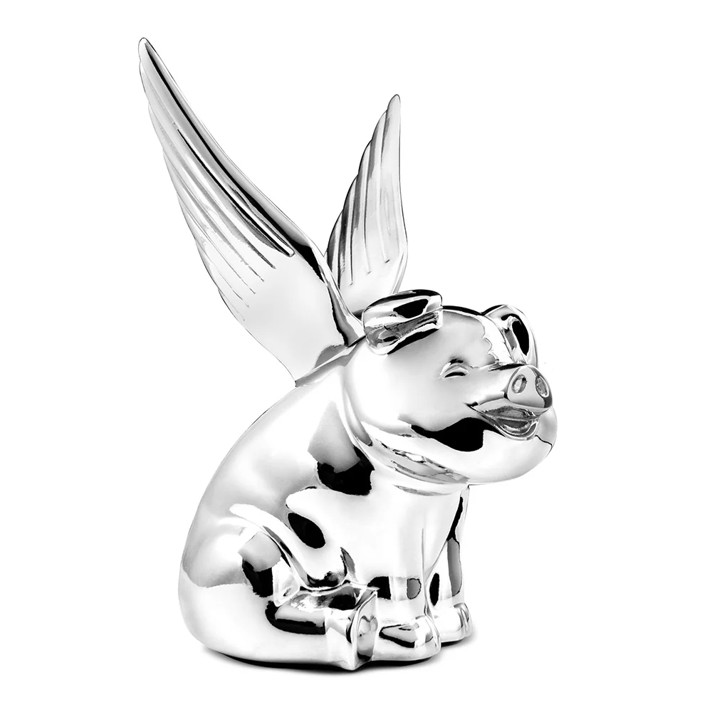 Chrome Smiling Pig with Wings Hood Ornament - Image 2
