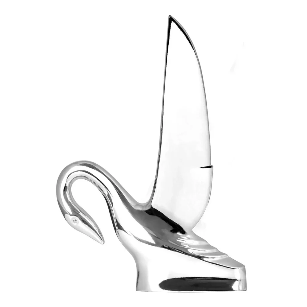 Classic Chrome Swan Hood Ornament with Vintage Wings