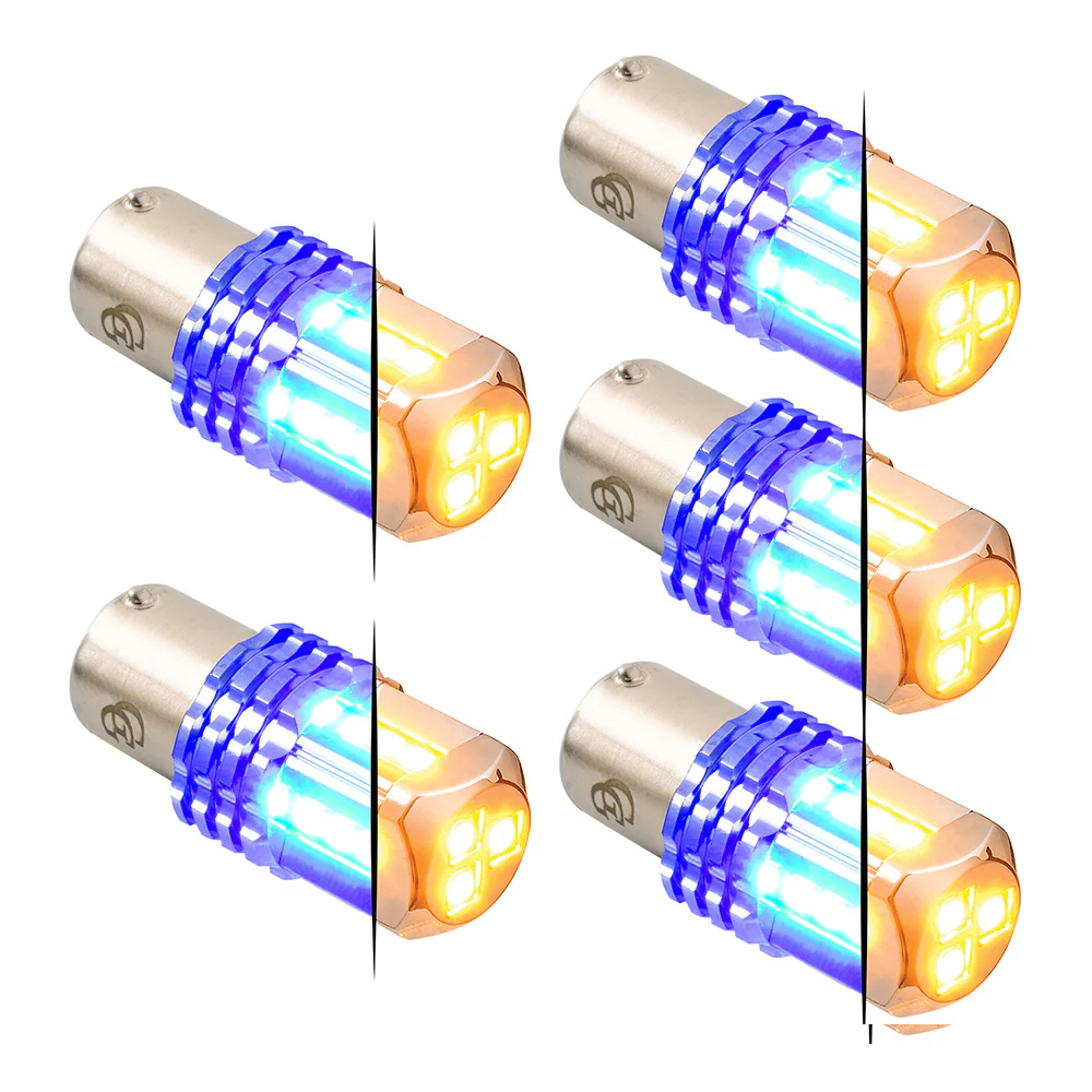 Dual Amber Base High Power Tower LED 1157 Mini Bulb - 5 Pack - Image 2