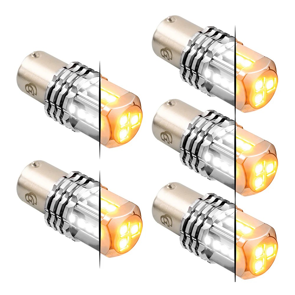 Dual Amber Base High Power Tower LED 1157 Mini Bulb - 5 Pack - Image 3