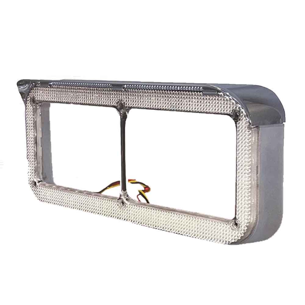 Dual Amber/White Headlight LED Bezel with Chrome Visor