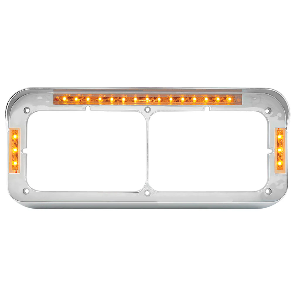 Dual Rectangular Headlight Bezel with Visor 21 LED Lights - Image 3