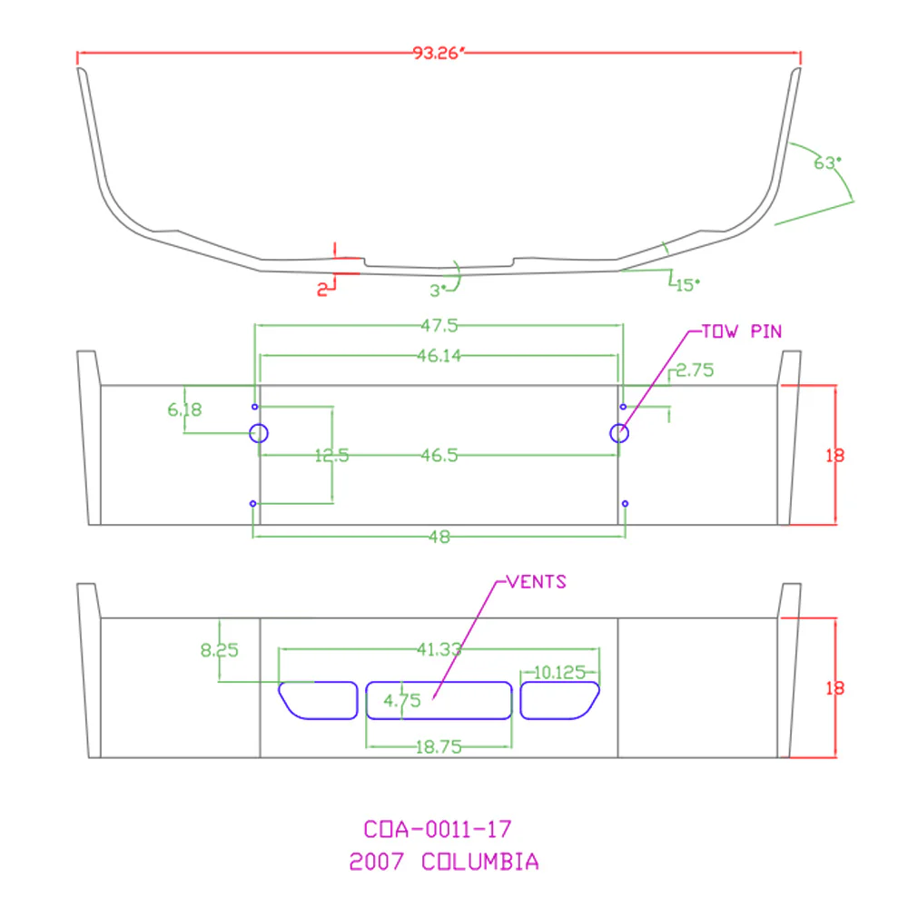 FL Columbia 18" SBA Chrome Bumper with Tow and Vent Cut Outs - Image 3