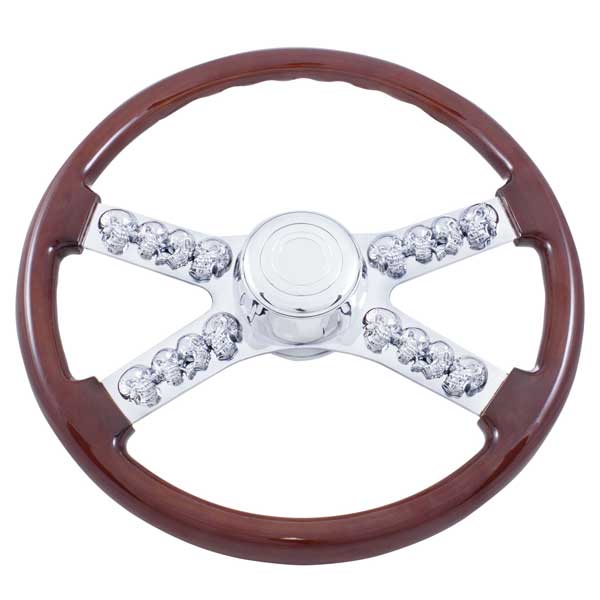 Freightliner 4 Spoke Skull Wood Steering Wheel 18"
