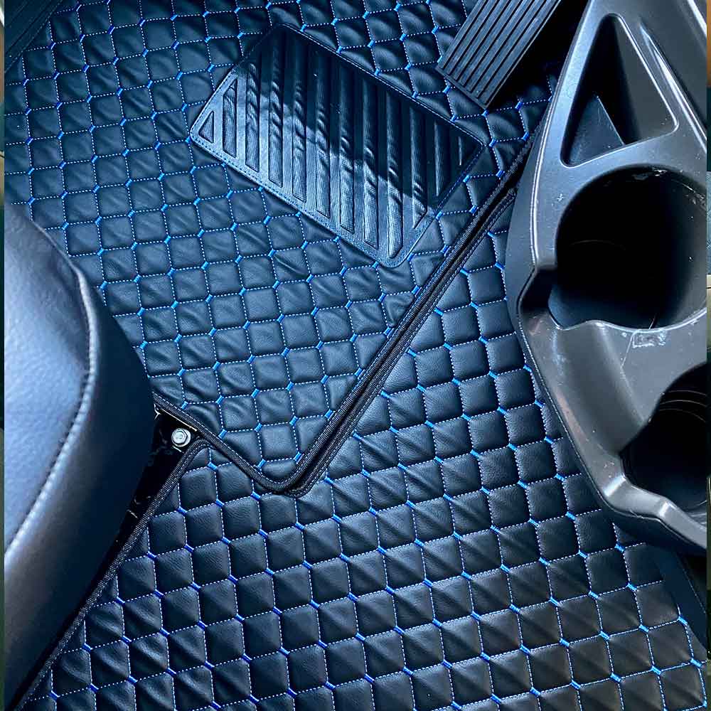 Freightliner Cascadia 126 New Gen 2017+ Five Piece Black Leather with Diamond Design Floor Mat Set - Image 6