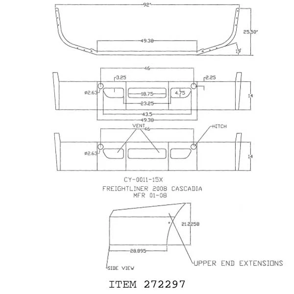 Freightliner Cascadia 14" Set Back Chrome Bumper - Image 3