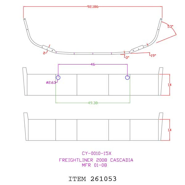 Freightliner Cascadia 14" Set Back Chrome Bumper - Image 3