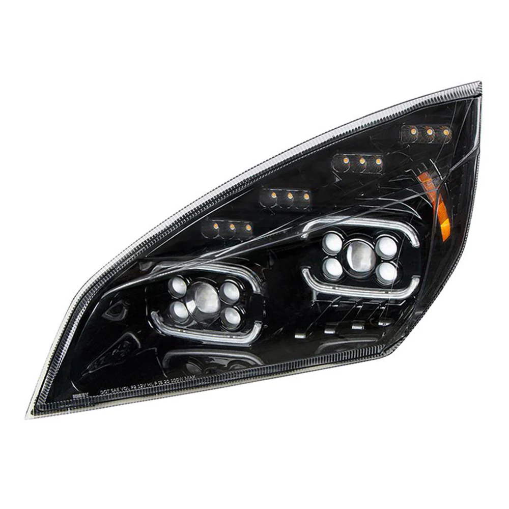 Freightliner Cascadia 2018+ Black Inner Housing High Power LED Projector Headlight with LED Sequential Turn and DRL - Image 2
