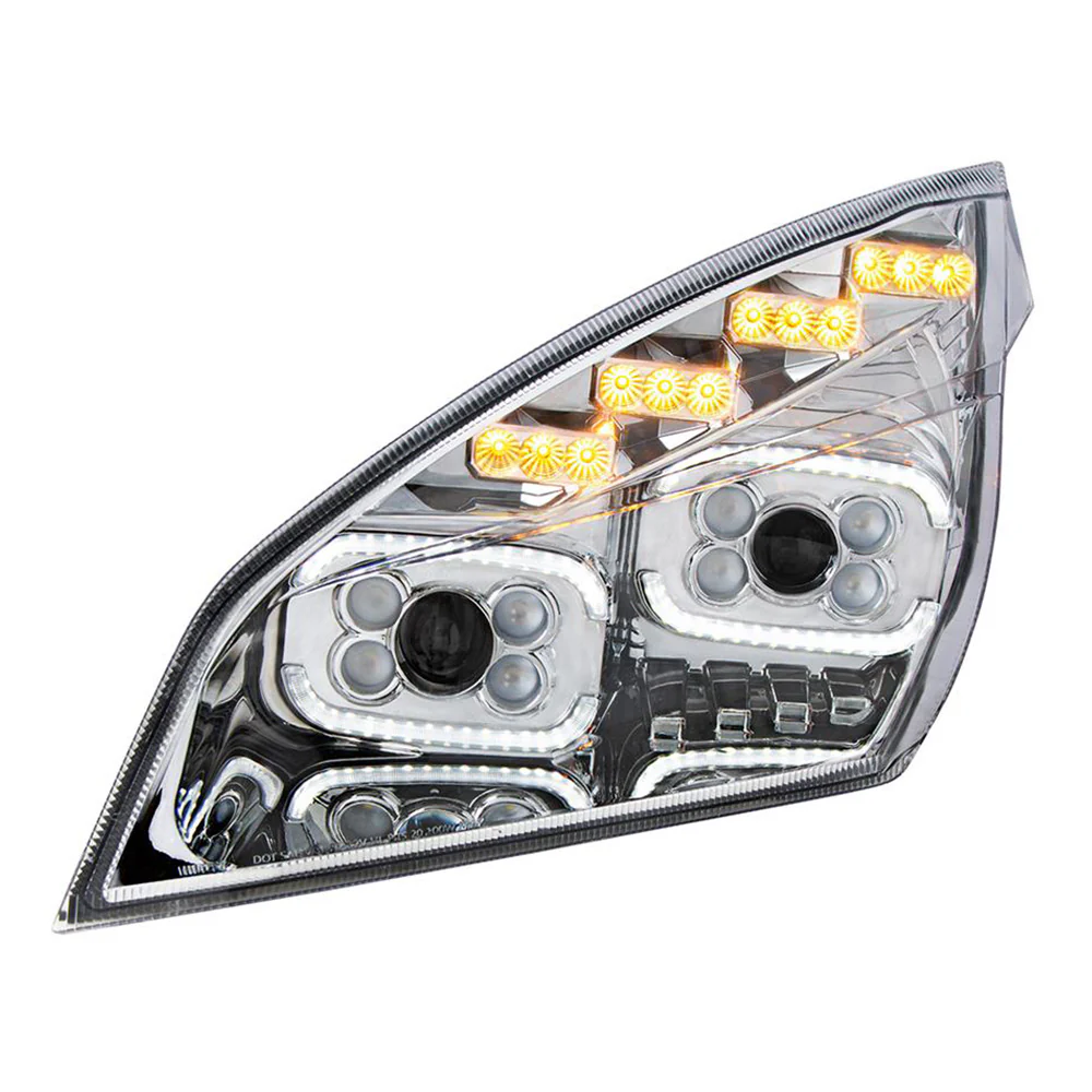 Freightliner Cascadia 2018+ Chrome Inner Housing High Power LED Projector Headlight with LED Sequential Turn and DRL - Image 4