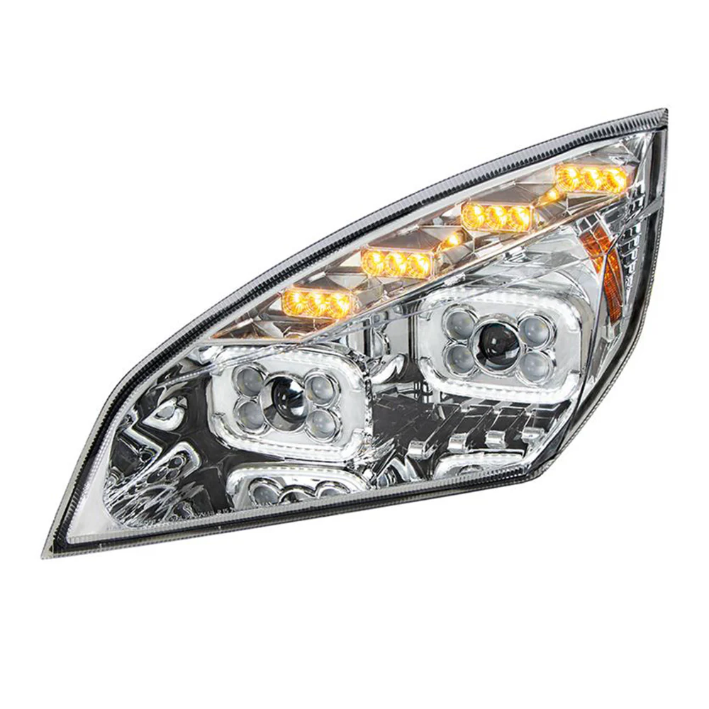 Freightliner Cascadia 2018+ Chrome Inner Housing High Power LED Projector Headlight with LED Sequential Turn and DRL - Image 7