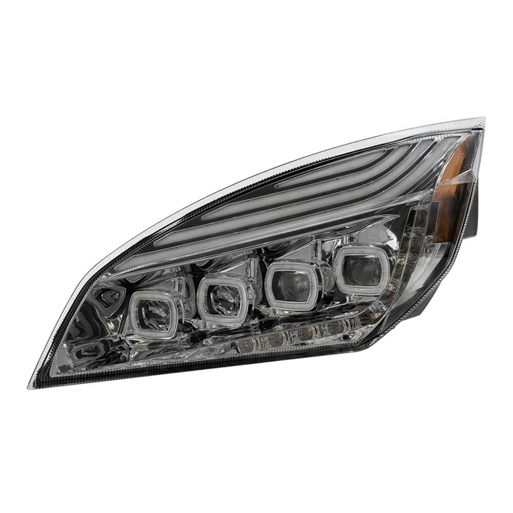 Freightliner Cascadia 2018+ Chrome Quad LED Headlight with LED DRL & Sequential Signal - Image 4